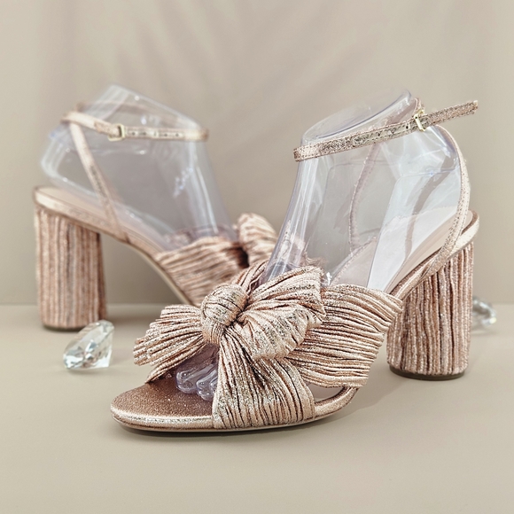 Loeffler Randall Size 10B Camellia Knotted Lamé Sandals Dune Wedding Formal New - Picture 1 of 13